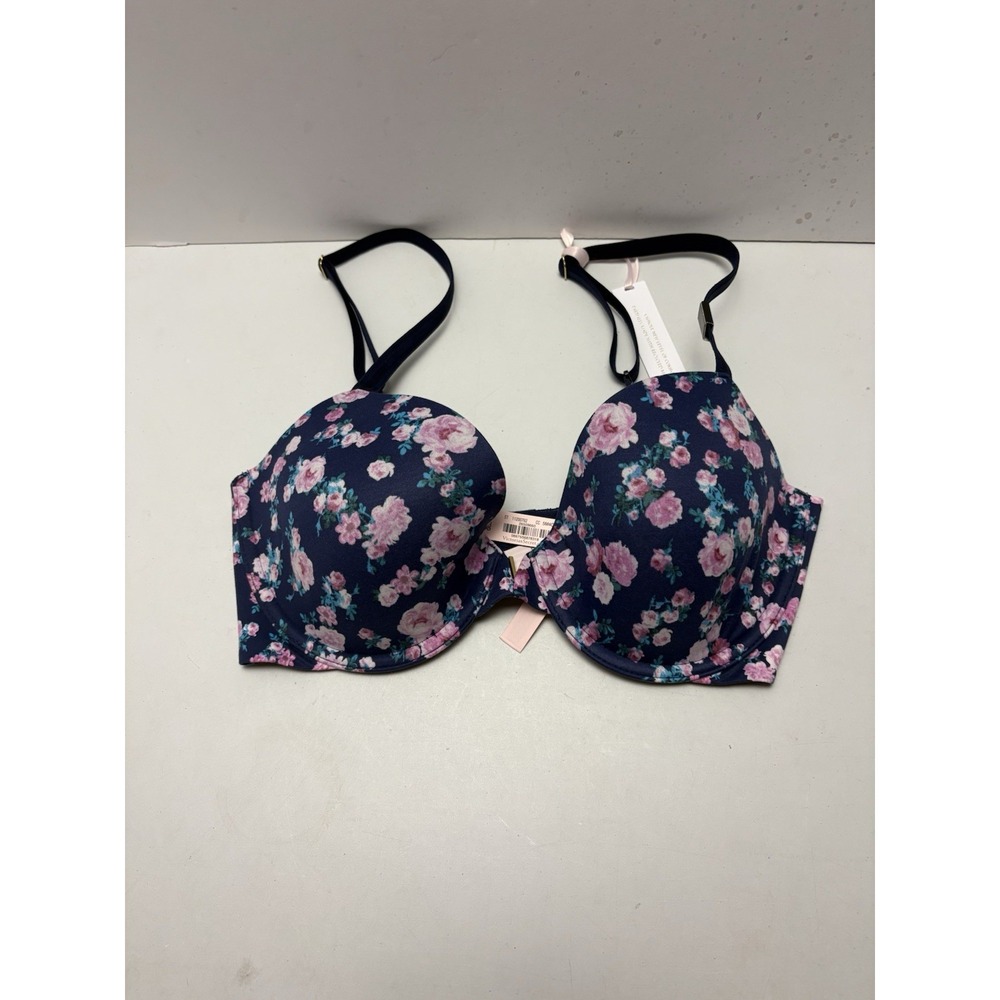 Victoria's Secret Love Cloud Push-Up Plunge Bra‎ - 32 DD - Blue Floral